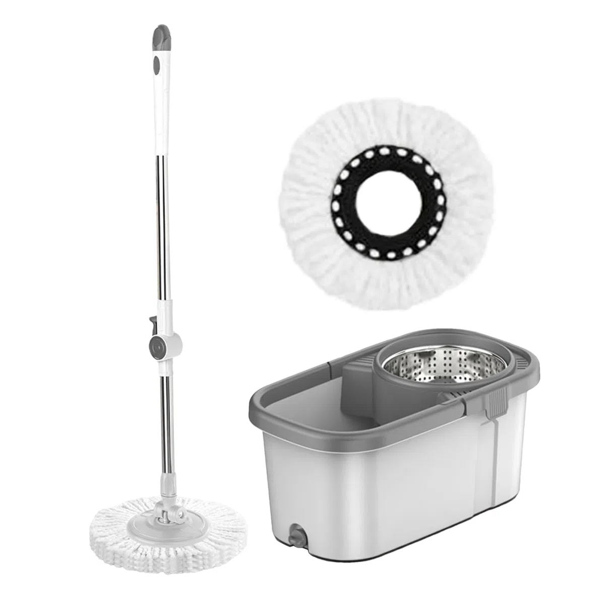 Fregona Y Cubo De Limpieza Hogar Compacto Ligero Mango Ajustable Doméstico | Kit De Fregona Giratoria Con Cubo Y Escurridor Autotorsión Apta Para Suelos De Madera, Baldosas, Mármol, Baño, Salón Y