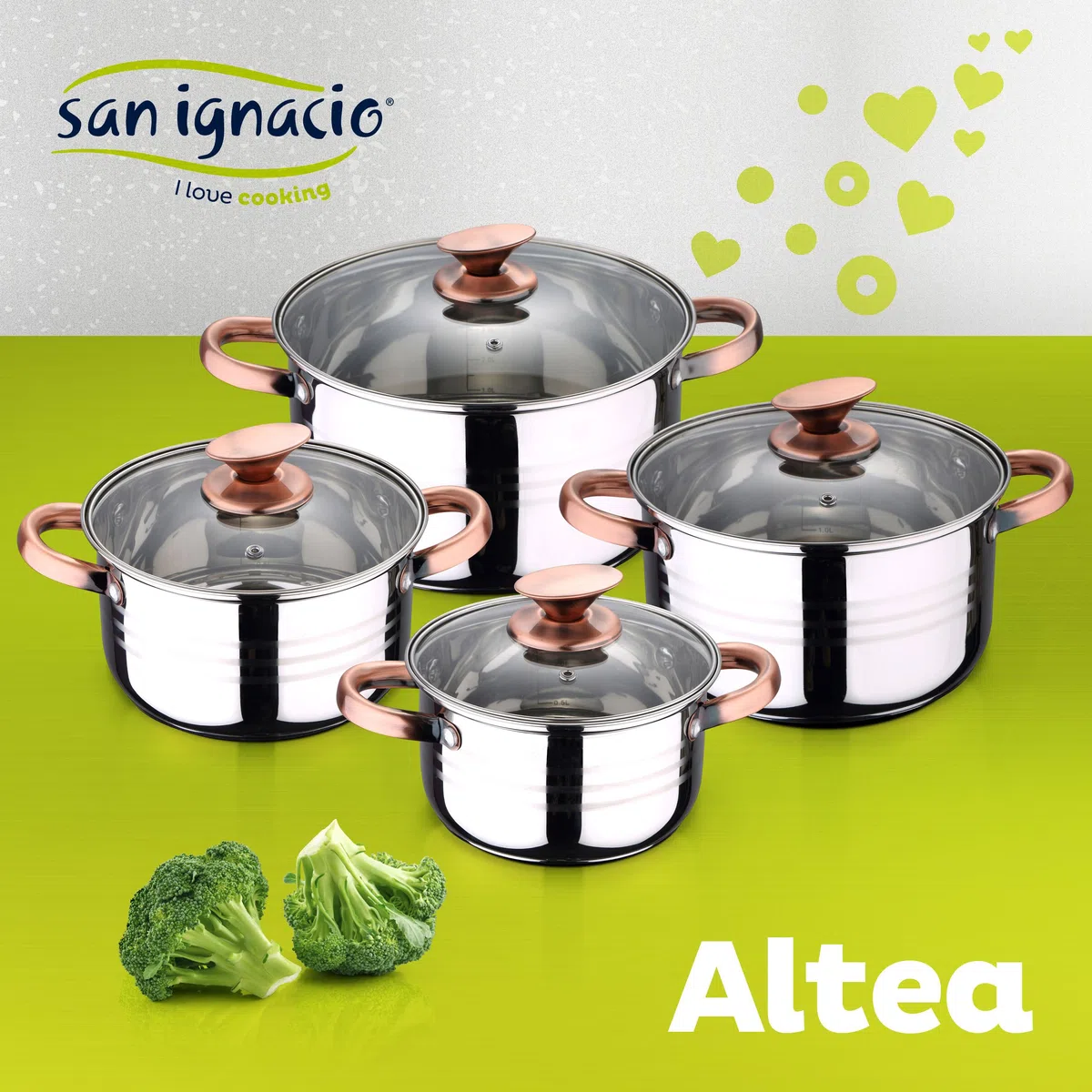 San Ignacio Bateria de cocina 8 piezas apta para induccion Altea en acero inoxidable con set de 4 cuchillos de cocina de acero inoxidable Daimiel