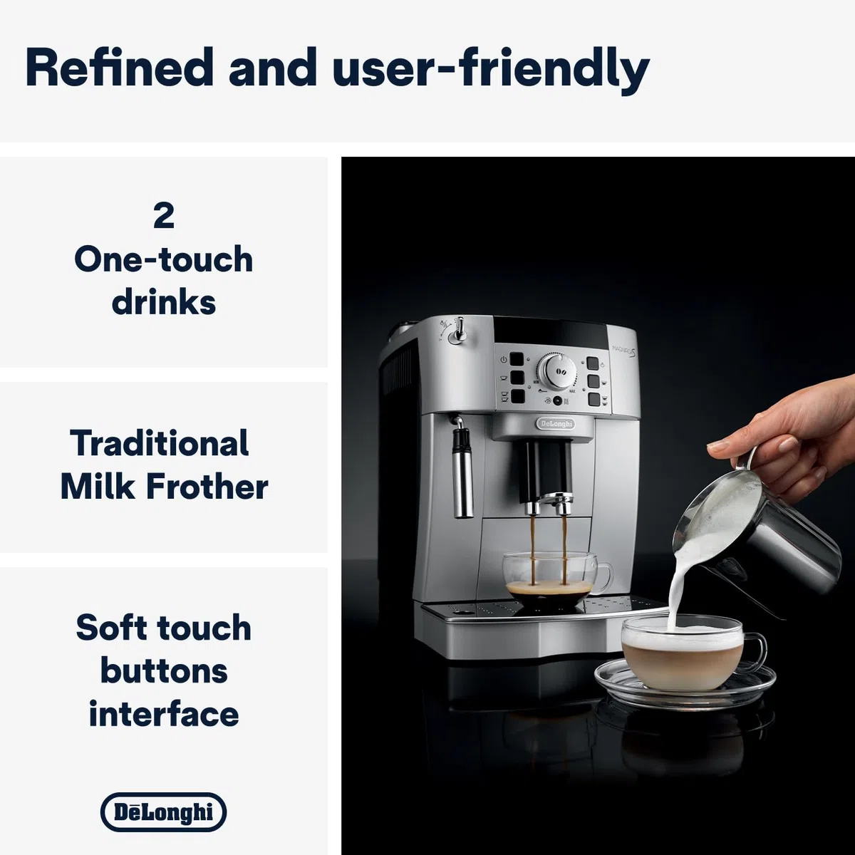 De'Longhi Perfetto Magnifica S Ecam 22.110.SB - Cafetera superautomática, 15 bares de presión, 13 programas ajustables, limpieza automática, sistema cappuccino, 1.8L, color Plata