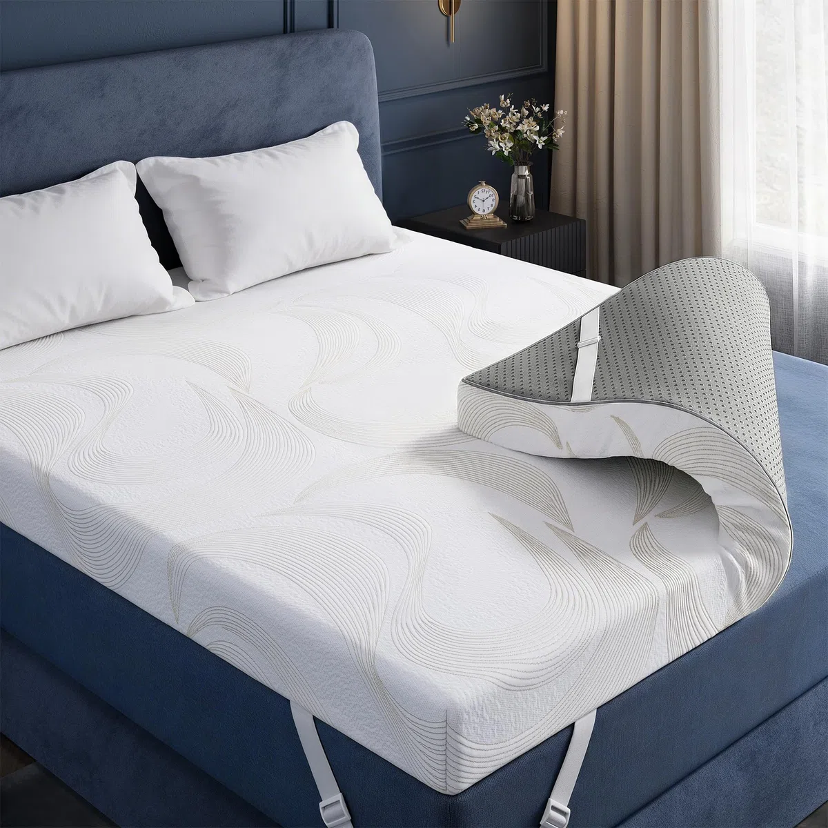 Topper Viscoelástico 160x200 Gel, Grosor 10 cm, Sobrecolchón Suave y Transpirable, Desenfundable y Lavable, Prueba de Sueño 100 Días, para Camping-Car y Colchón