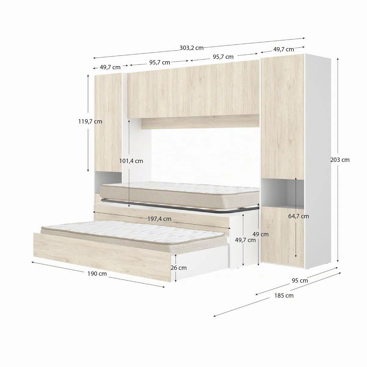 DEKIT - Pack Ahorro Juvenil Dormitorio Puente Kwai, 1 somier Lama Ancha y 2 colchones viscoelásticos Nova 90 x 190 cm