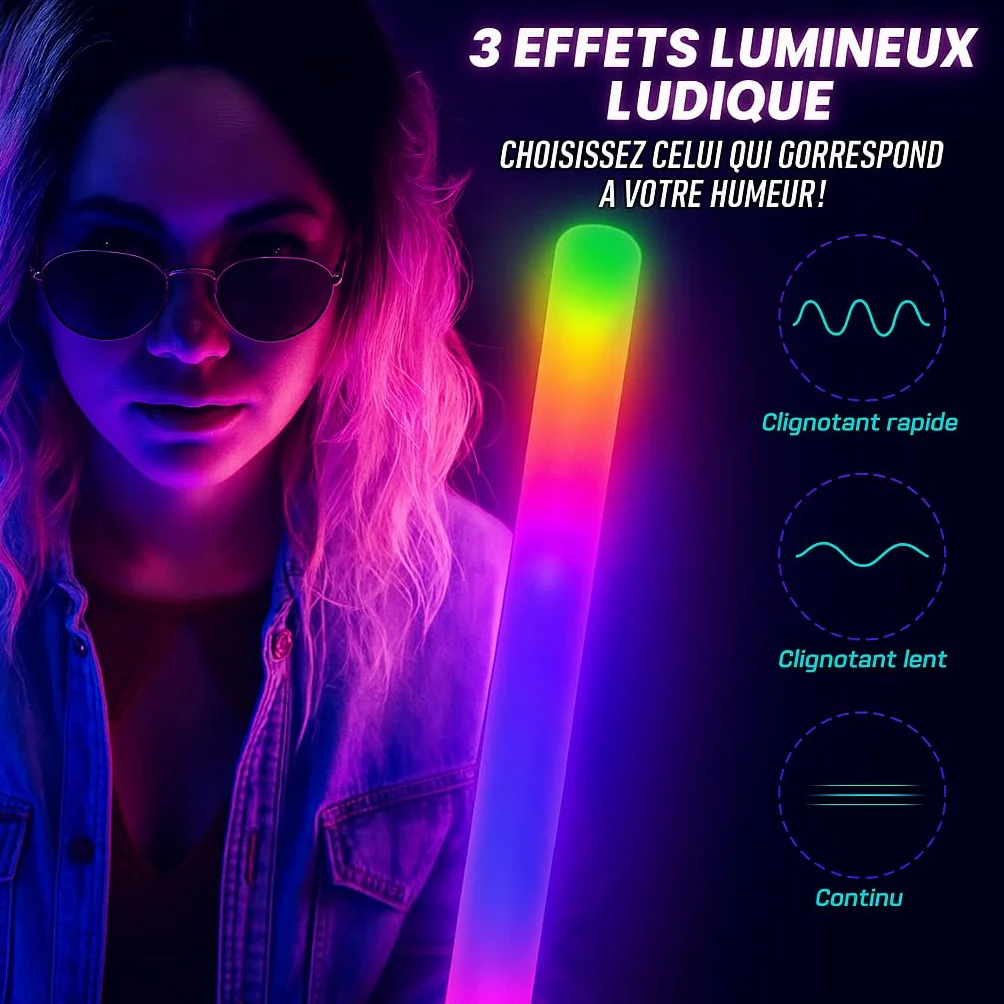 Zenda Club - Juego de 40 palos luminosos LED 48 cm - Color Azul - Espuma de alta calidad - 3 modos (fijo/clap/Flash) - Ideal para fiestas, conciertos, bodas, aniversarios - Autonomía 8H