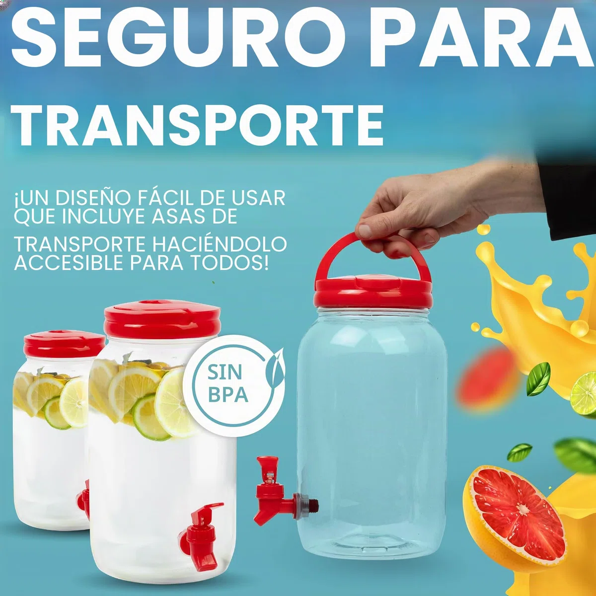 HEFTMAN Plástico Dispensador de Bebidas con Grifo - 3 Litros Paquete de 2 Dispensador de Agua Nevera Fría, Asa, Tapa de Rosca, Botella con Grifo Dispensador es Cócteles, Bebidas (Rojo)