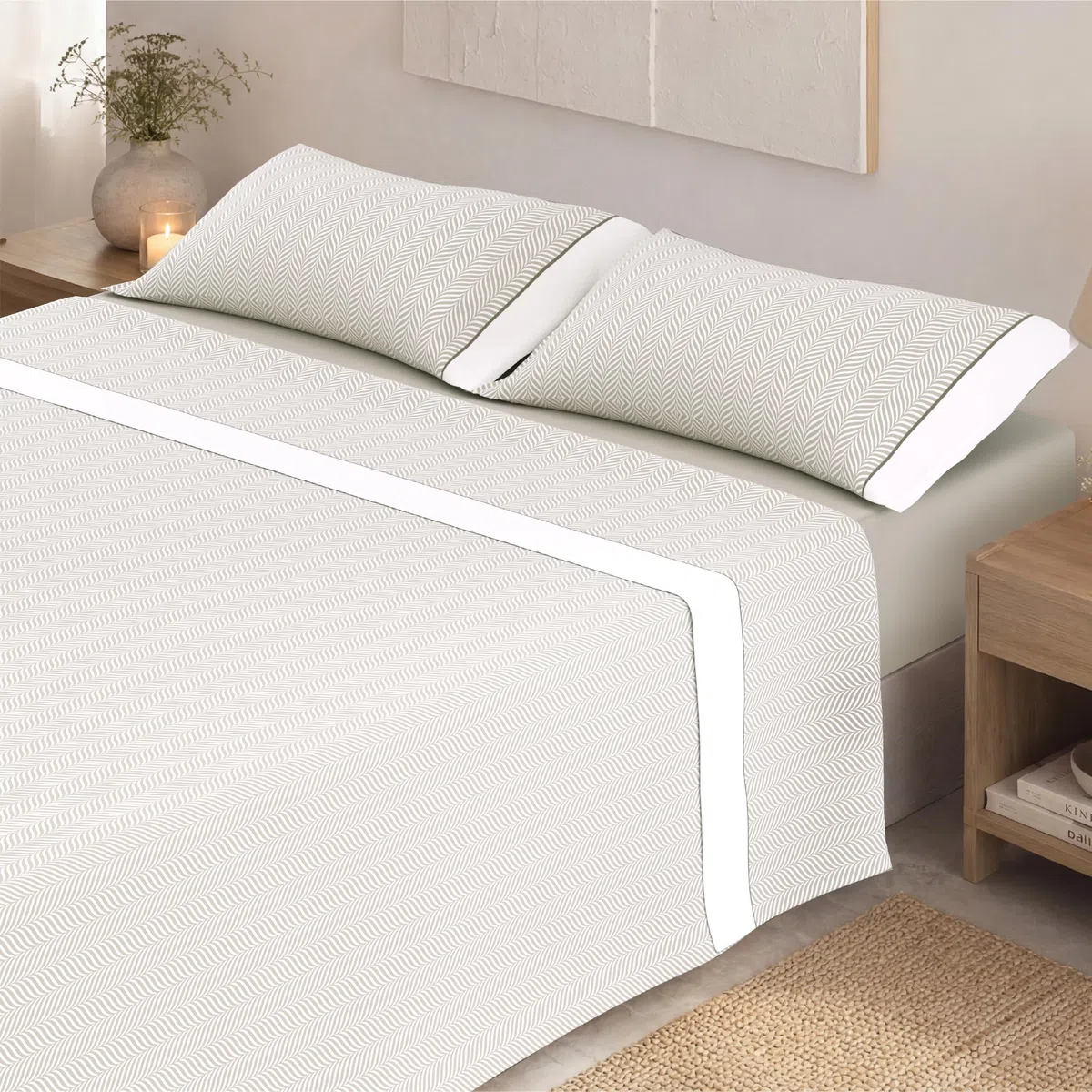 Victorio & Lucchino Juego de Sábanas Estampadas de Verano 100% Algodón Percal (Cama 180cm (2 Almohadas), Analia - Beige)