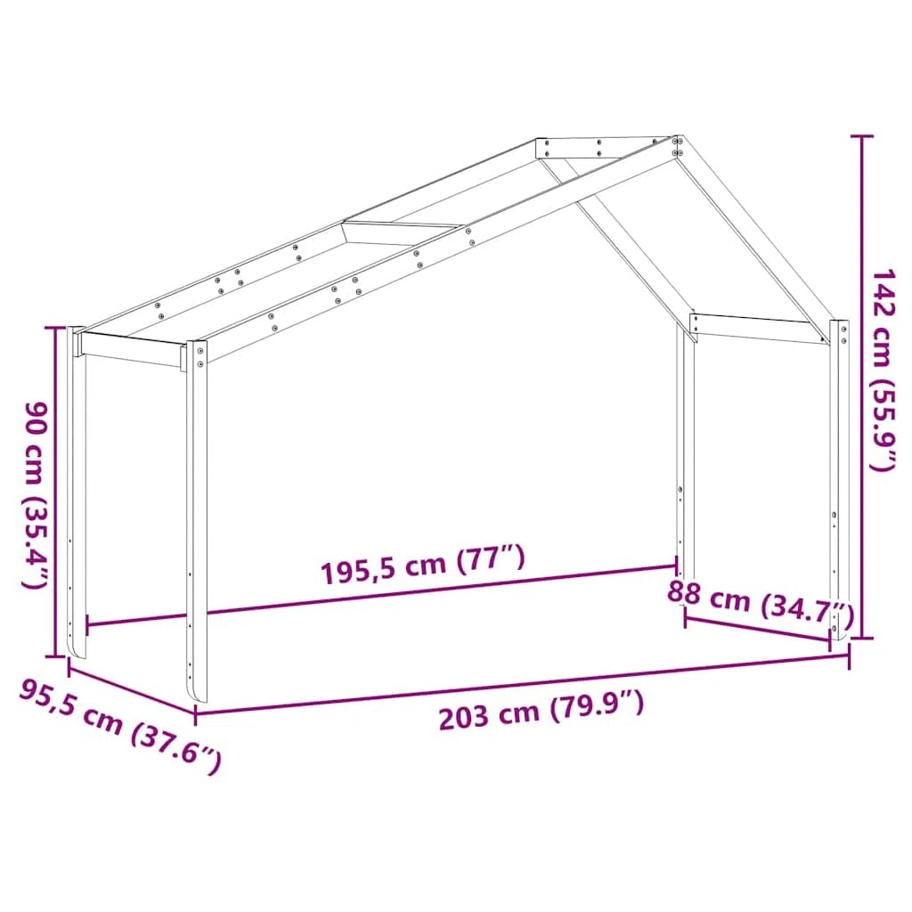 vidaXL Techo de Cama Infantil Madera Maciza Blanco 203x95,5x142 cm, Techo de la Cama, Techo Inclinado de la Cama, Techo de la Cama de los niños