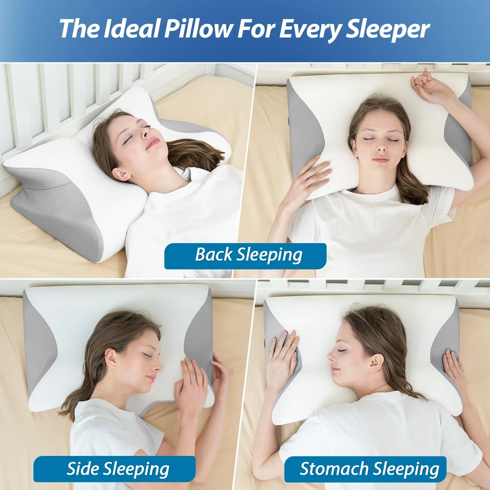 HOMCA Almohada Cervical, 2 en 1 Almohada Ergonómico Espuma de Memoria Almohada Ortopedica con Funda Refrescante para Soporte de Cabeza/Cuello/Hombro, Relajación y Alivio del Estrés