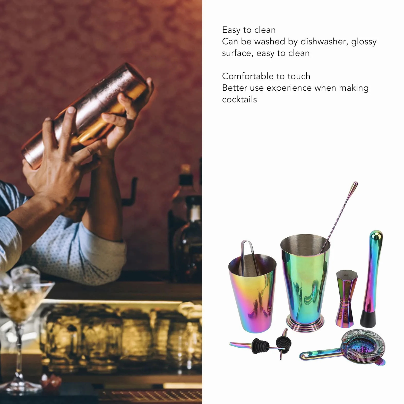 Juego de Coctelera y Jigger Duraderos de Acero Inoxidable 304 para Coctelería Profesional