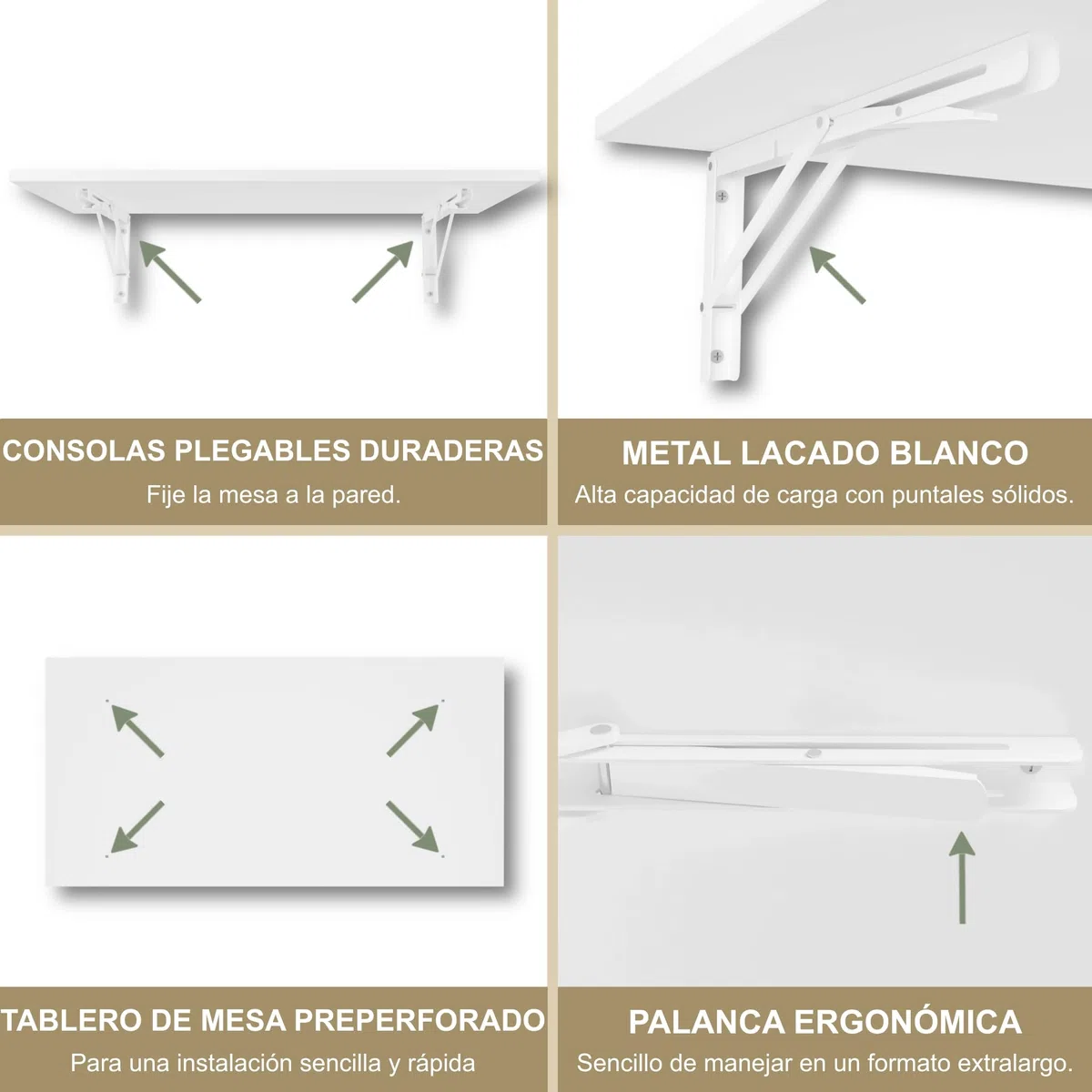 KDR Mesa Plegable de Pared 80 x 40 cm – Mesa abatible Multifuncional Ahorra Espacio, Escritorio Plegable o Mesa de Comedor para Cocina, Oficina o Estudio (Blanco)