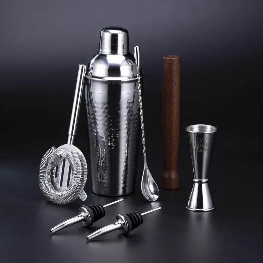 KNIGHTSBRIDGE - Juego de coctelera listo para regalo con bolsa de algodón de viaje, kit completo de camarero para el hogar y el bar de VINN DUNN (cromo)