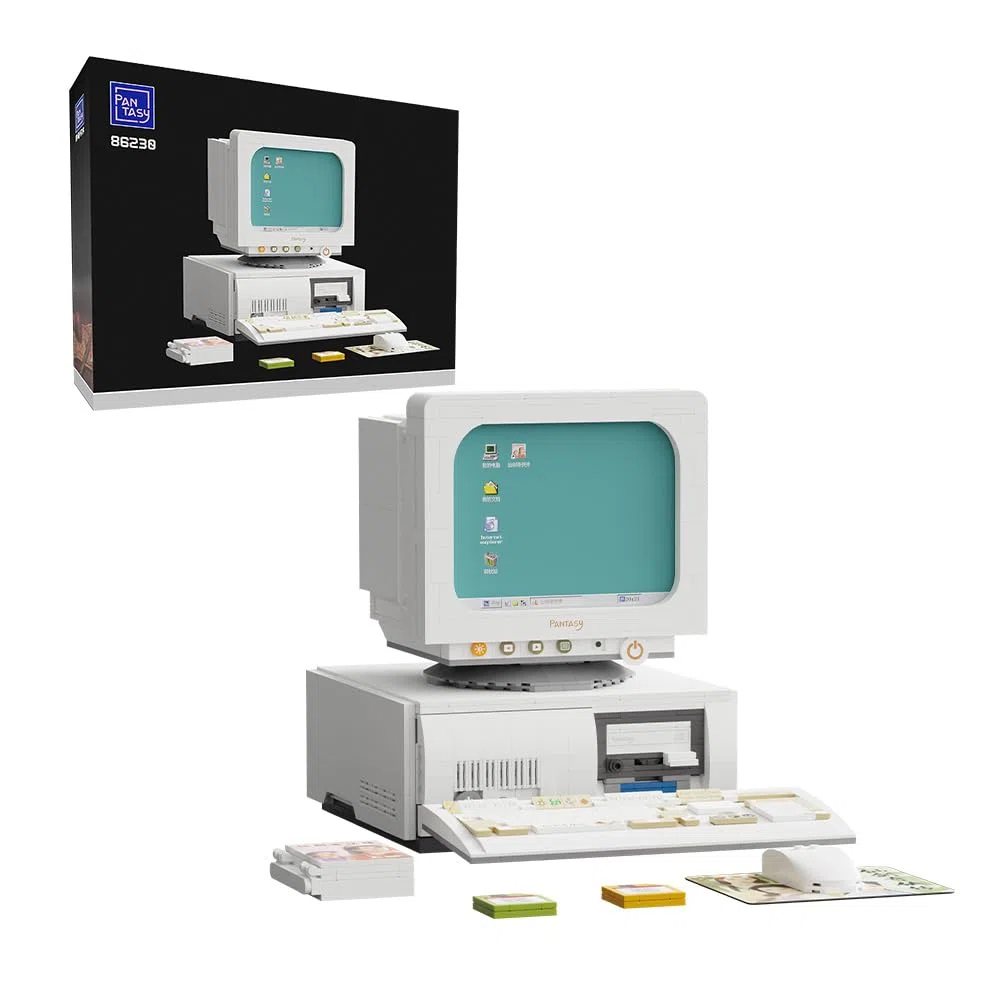 PAN TASY BRICKKK Ordenador Retro, Set de Bloques para Adultos | Modelo clásico de sobremesa con teclado, pantalla y detalles nostálgicos, pieza decorativa para construir y exponer