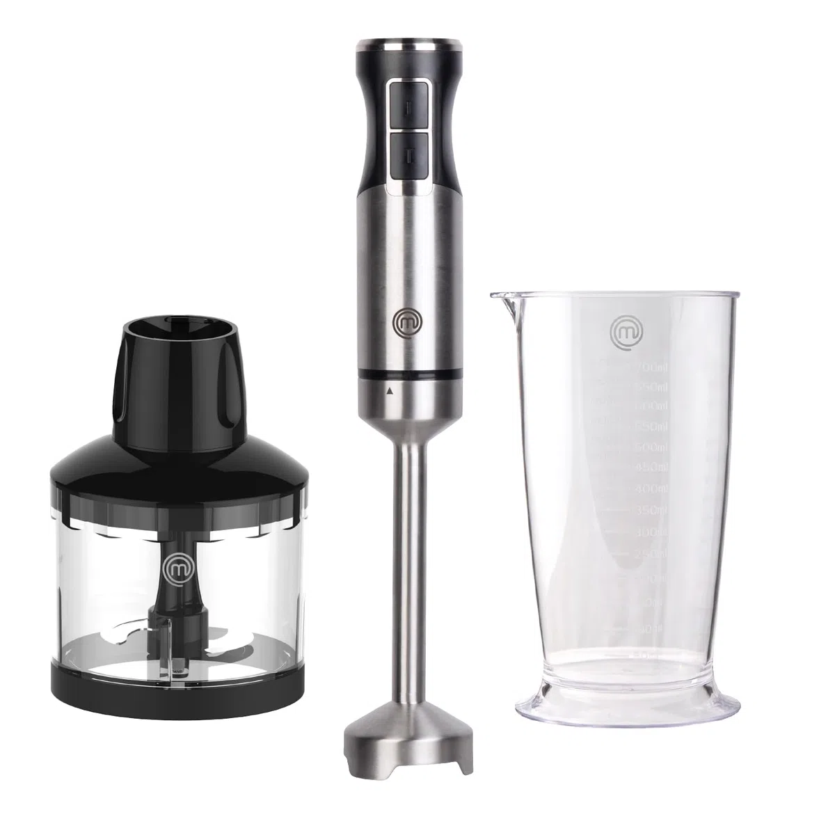 MasterChef - Licuadora de inmersión de mano, de acero inoxidable con accesorio picador y jarra de medición, batidora de puré para hacer alimentos para bebés, sopa, salsas, etc., 400 W