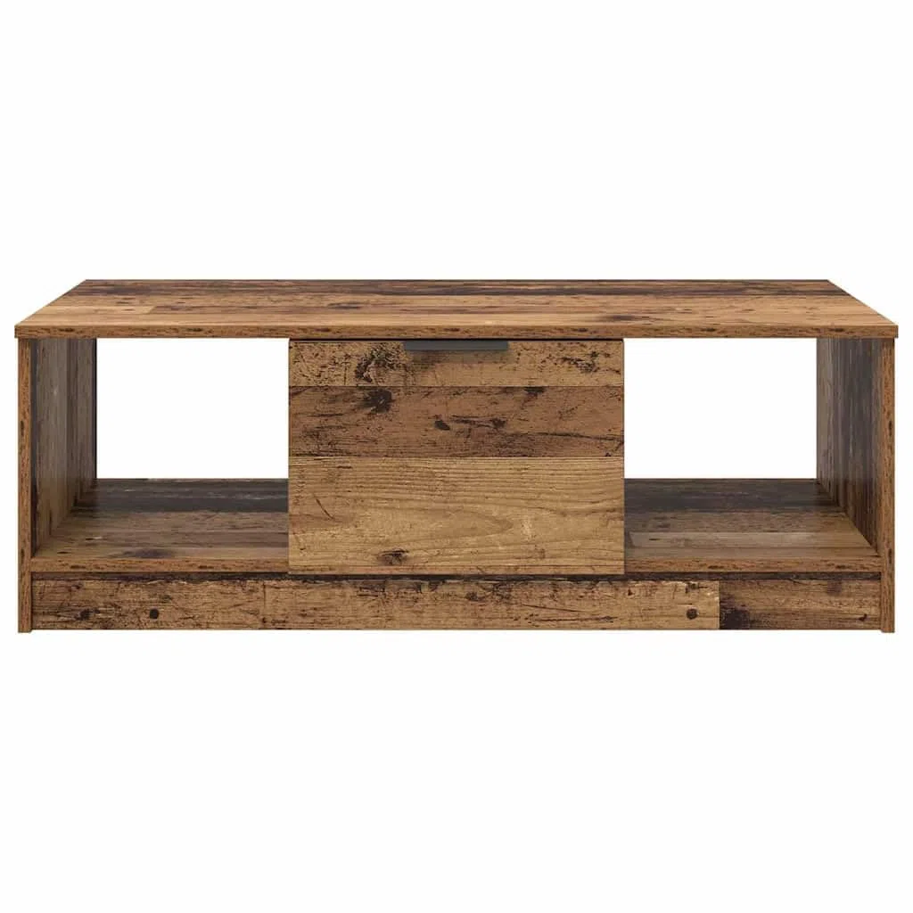 Mesa de centro con cajones de madera recuperada de 102 x 50 x 36 cm, mesa de salón con espacio de almacenamiento y estante, mesa auxiliar moderna para salón y sofá