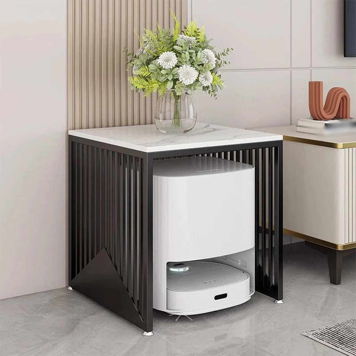 bastidor para máquina barredora Estante De Exhibición Negro Del Tanque De Pescados, Robot De Metal Gabinete De Almacenamiento De Vacío De Alta Resistencia, Mesa De 2 Capas Para Adornos Decorativos(LxW