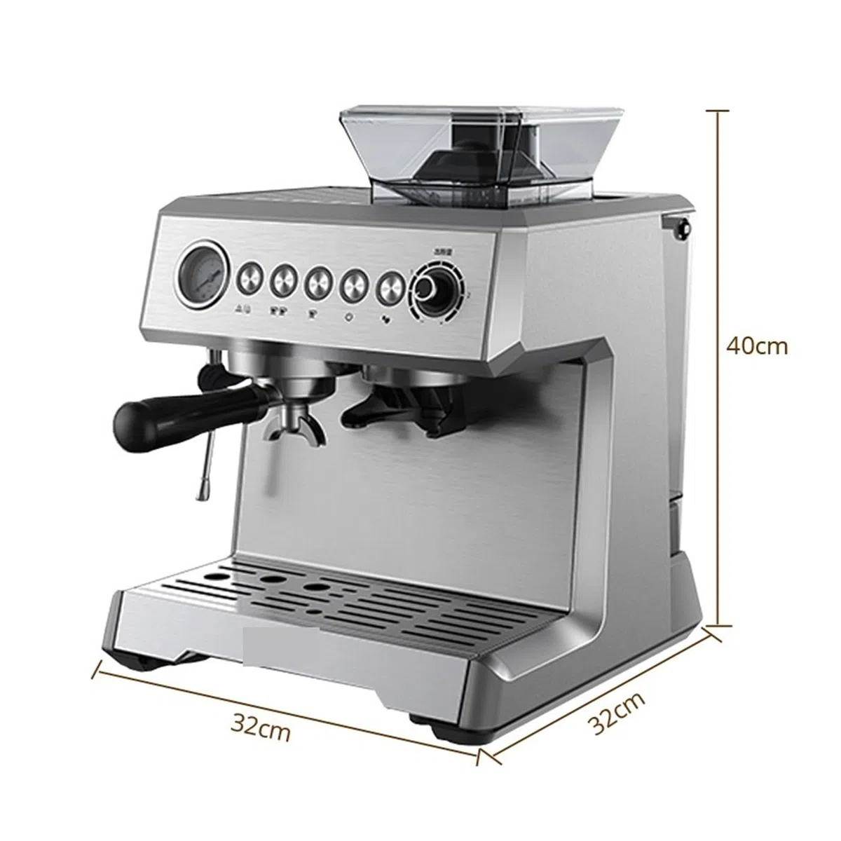 Cafetera Espresso Semiautomática con Bomba De 20 Bares De Presión, Molinillo Y Vaporizador De Leche.