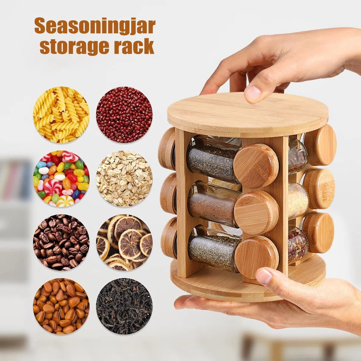 Estante de madera para condimentos, estante para condimentos | estante giratorio de almacenamiento para tarros de pimienta, estante de de condimentos