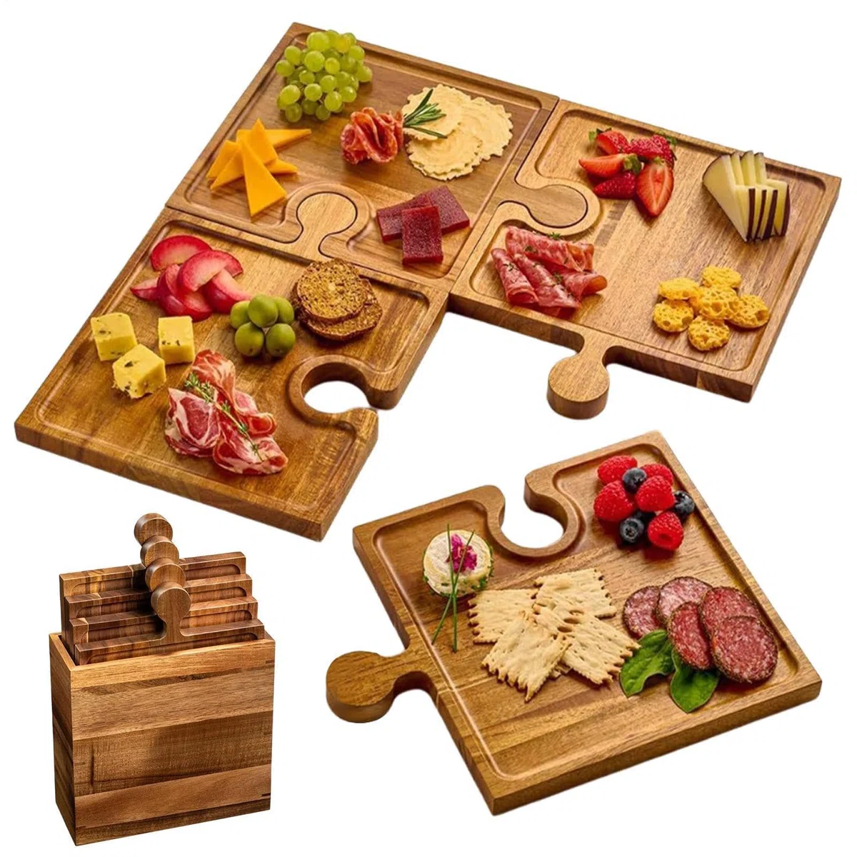 Tablero de servicio de embutidos genérico - Bandeja de presentación de alimentos de madera, bandeja de tabla de cortar fácil de limpiar | de servicio para quesos, carnes, filetes, fru