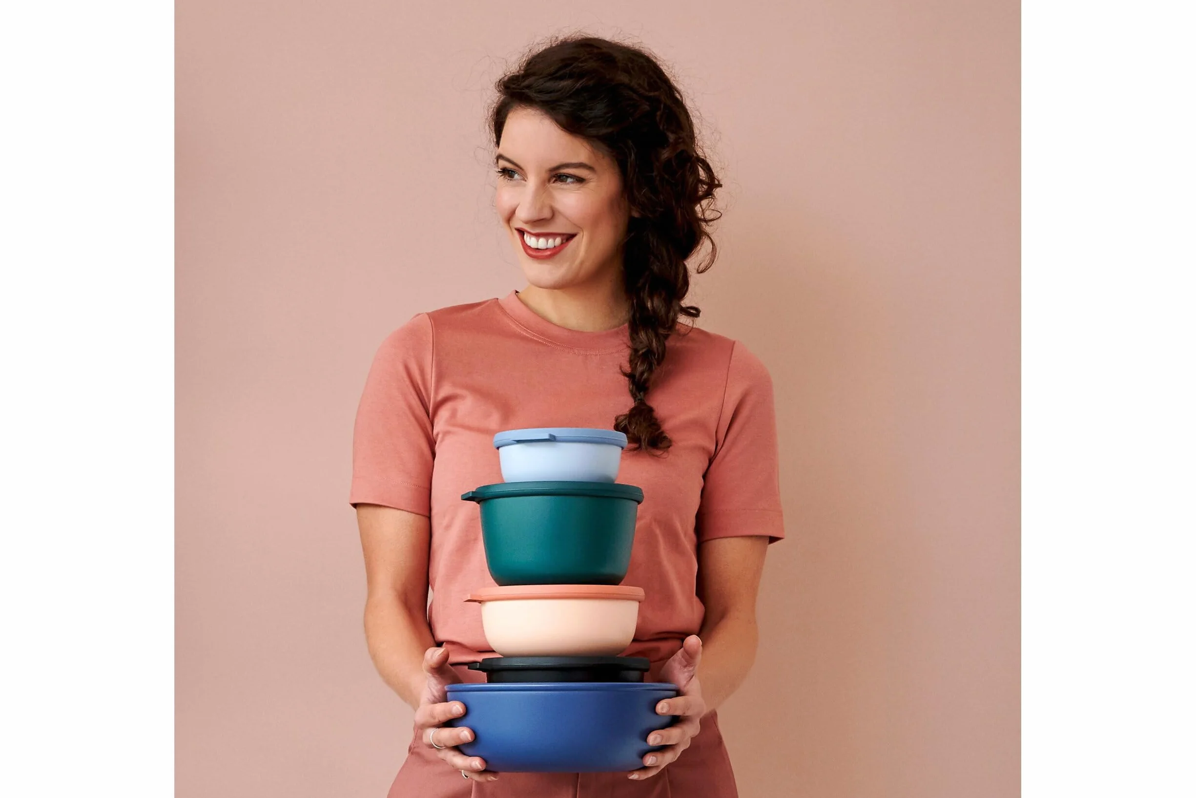 Mepal - Multi Bowl Cirqula Redondo 4-Partes - Caja de Almacenamiento de Alimentos con Tapa - Caja de Almacenamiento Hermética para Nevera y Microondas - 500, 1000, 2000 & 3000 ml - Nordic sage