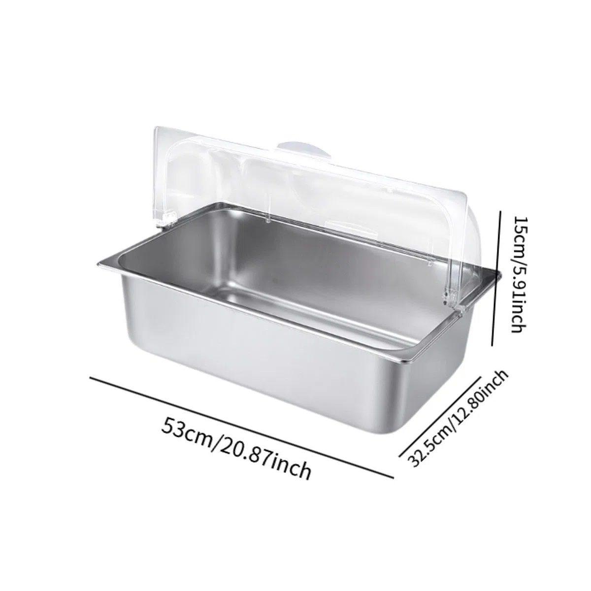 Chafing Dish Buffet Acero Inoxidable Bandeja Servidor Calentador Contenedor con Tapa Abatible Transparente Y 2 Acumuladores de Hielo Apto para Bufé Ba, 20.5 litros