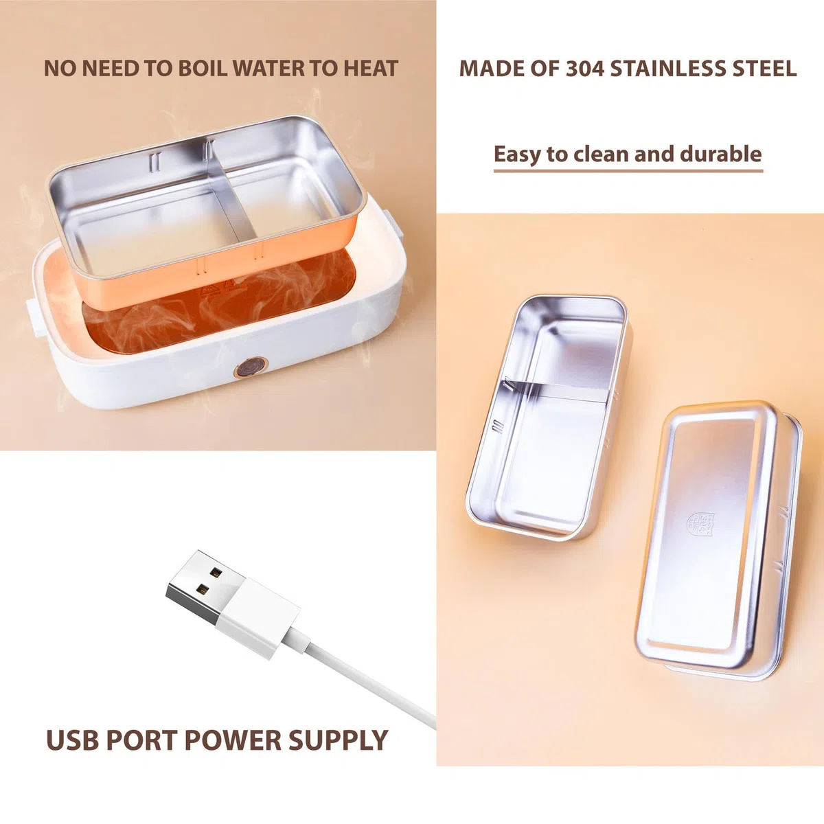 Fiambrera Electrica Adecuado para Portátiles De 12 V/24 V, Fiambrera Termica Aislamiento Térmico De Larga Duración Alimentado por USB, Tartera Electrica Comida Trabajo,White