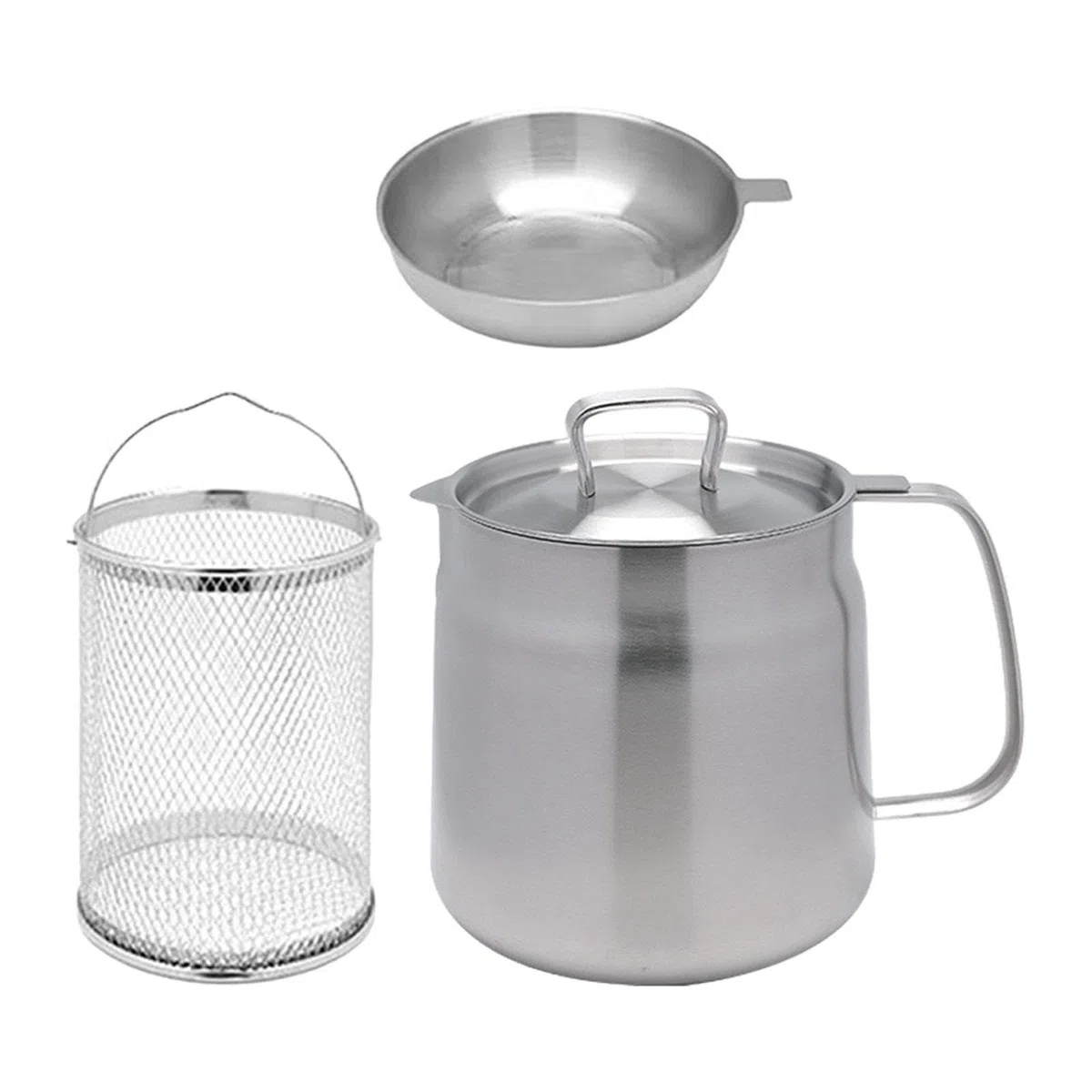 Freidora Fondo Profundo Olla Cesta Acero Inoxidable Cocina Filtro Aceite Calentador Práctica Ideal para Hogar Restaurante Camping Fiesta Picnic, 1.5L, Individual
