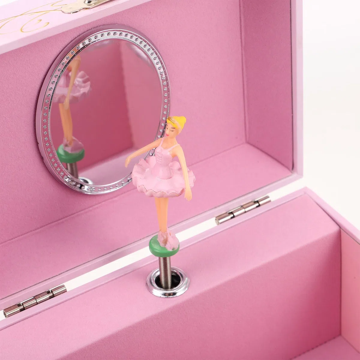 Joyero Musical Caja de Música de Ballet Rosa para Niña y Compartimentos con Bailarina Giratoria y Organizador de Joyas Adecuado para Habitación Infantil