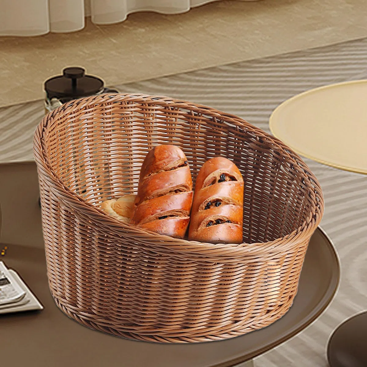 Cesta Para Servir Pan bandeja organizadora portafrutas imitación ratán | Cesta De Mimbre Para Servir Pan Cocina Restaurante Picnic Panadería Desayunador Mesa Comedor