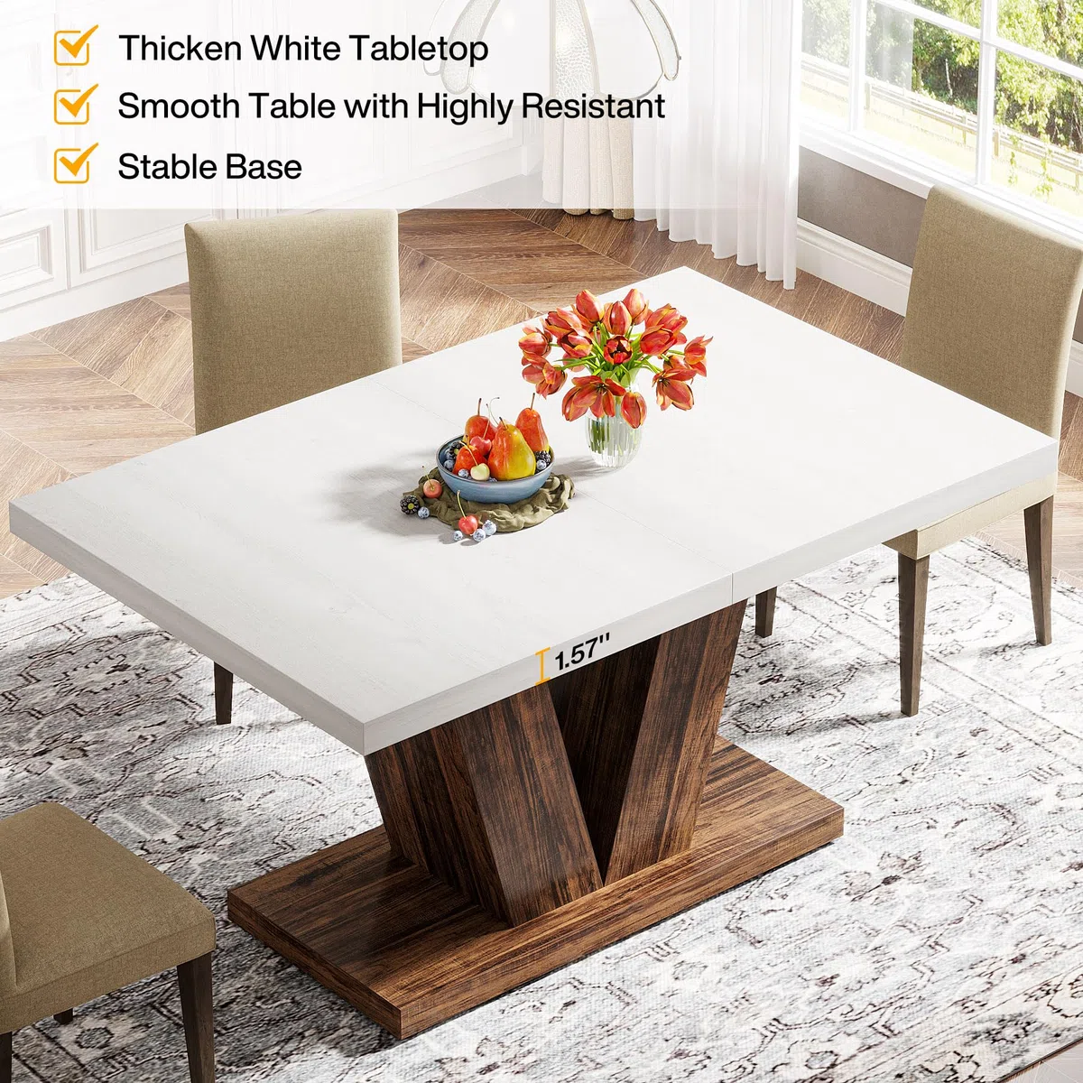 Tribesigns Mesa de comedor para 4 personas, mesa de cocina de 120 cm con base pesada, mesa de comedor de madera para casa o comedor