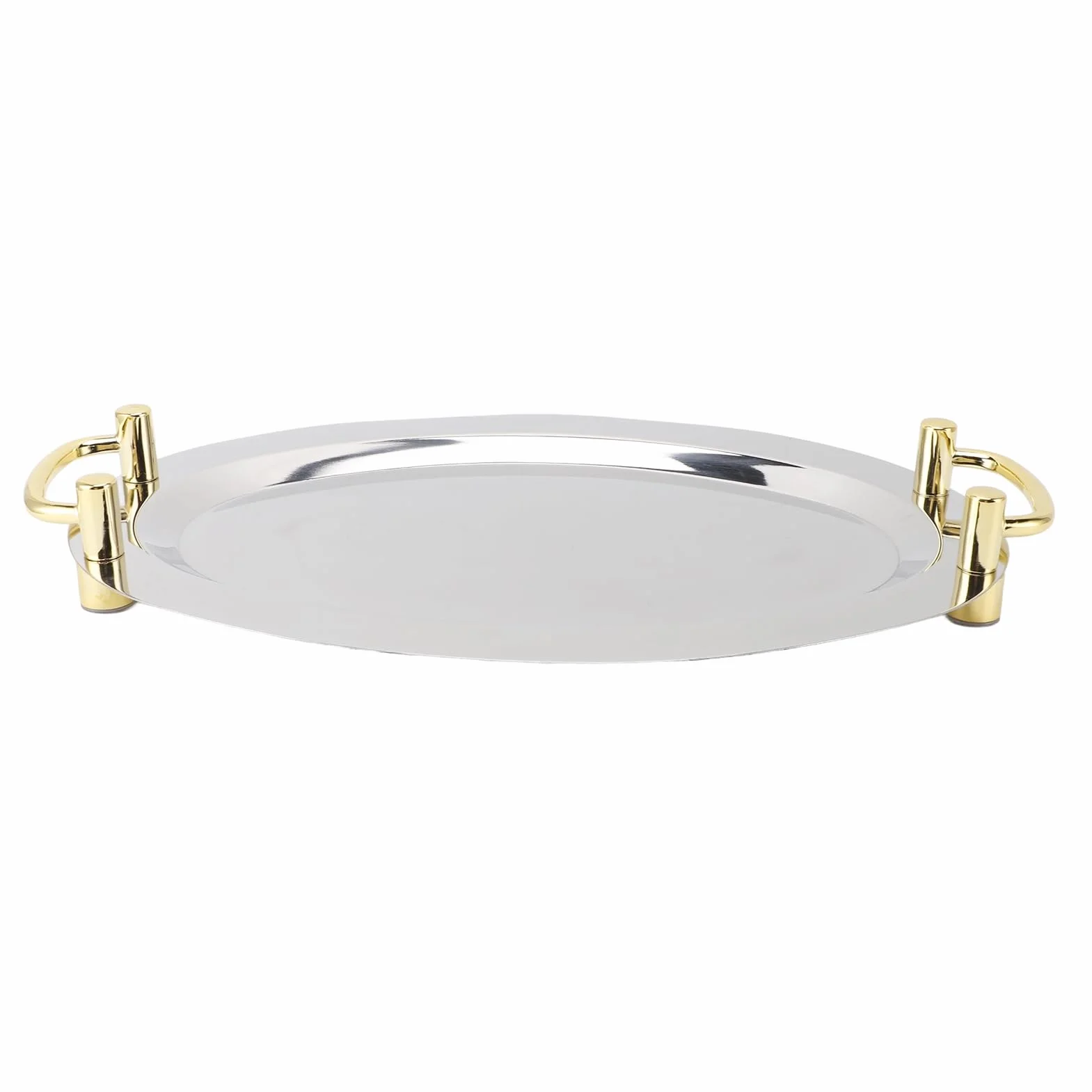 Plato de acero inoxidable con asa |Bandeja de Servicio de Metal Portátil para Buffet/Restaurante/Fiesta |El acabado de espejo mantiene los alimentos seguros y ordenados |Acero (Forma redonda con