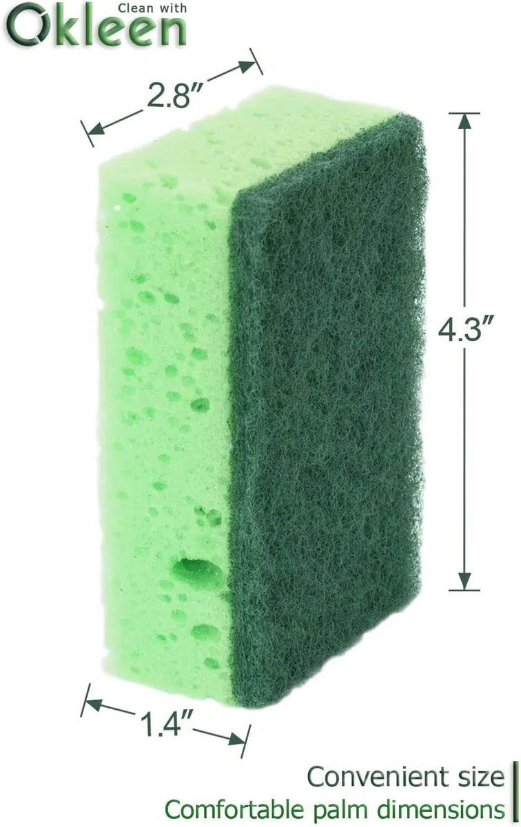 Esponja multiusos verde para fregar. Fabricado en Europa. Paquete de 9, 4.3 x 2.8 x 1.4 pulgadas. Fibra resistente e inodora. Las mejores esponjas y estropajos de cocina duraderos, delicados,