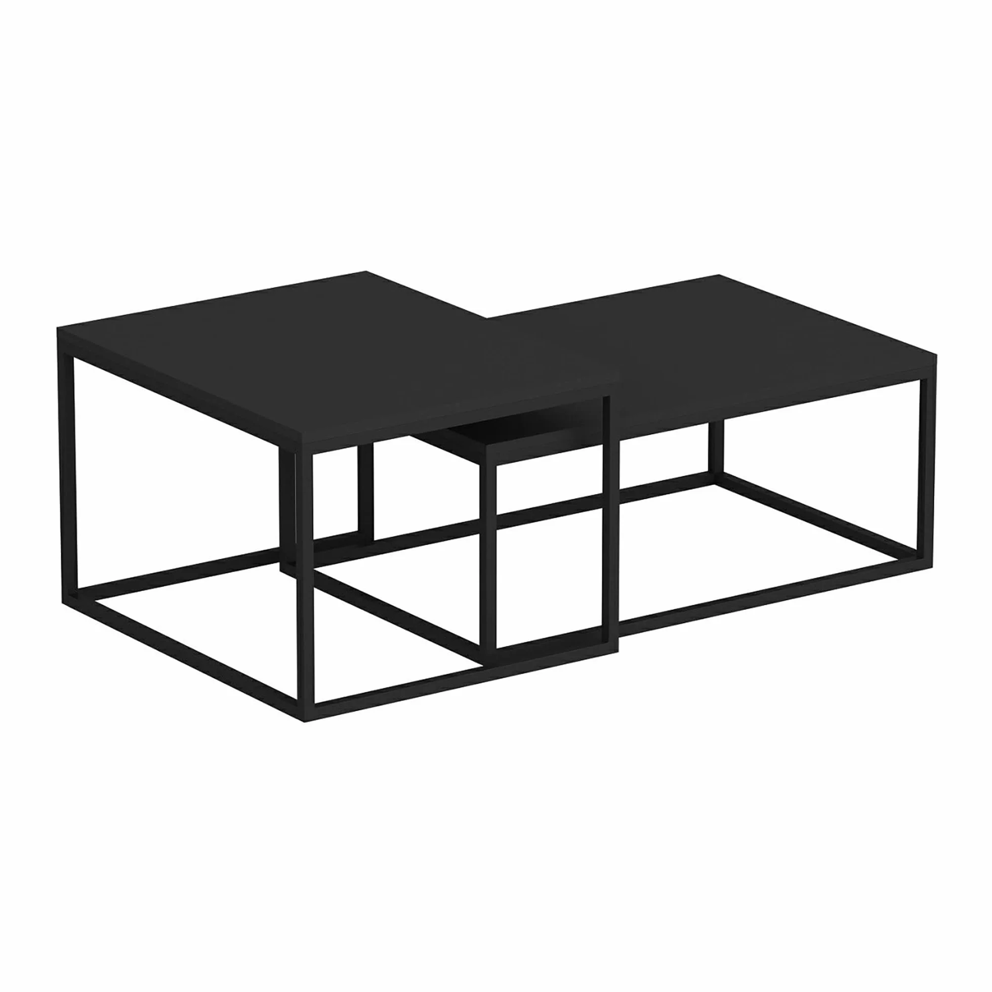 [en.casa] Set de 2 Mesas de Centro Nido Conjunto Juego de 2 Mesas Auxiliares para Salón Varios Tamaños Metal/Aglomerado Negro Mate