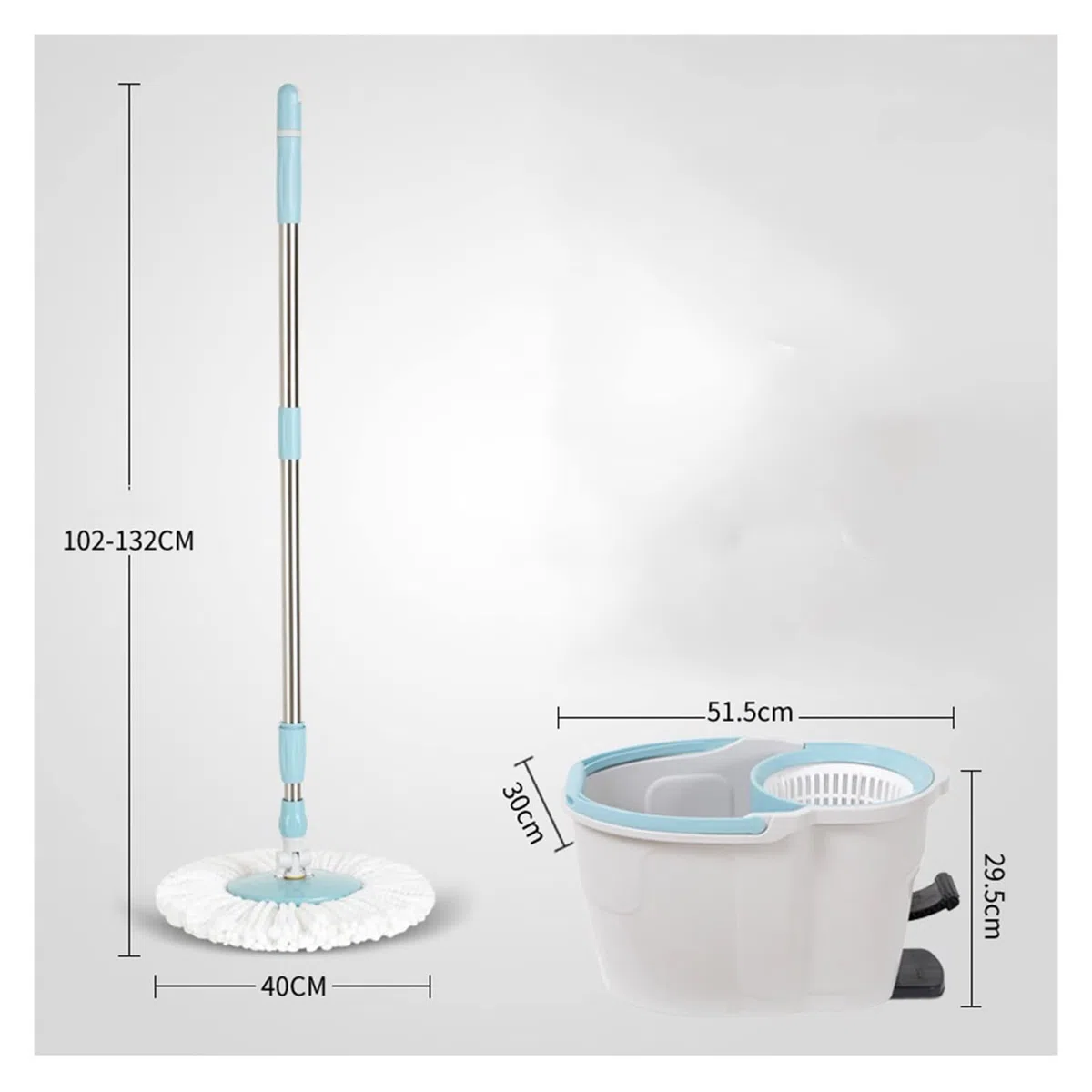 Juego de fregona y cubo giratorios Spin Mop y Bucket con juego de escritorios, sistema de limpieza de pisos, fácil pedal de pie, mango de fregona de acero inoxidable, 2 almohadillas de microfibra Freg