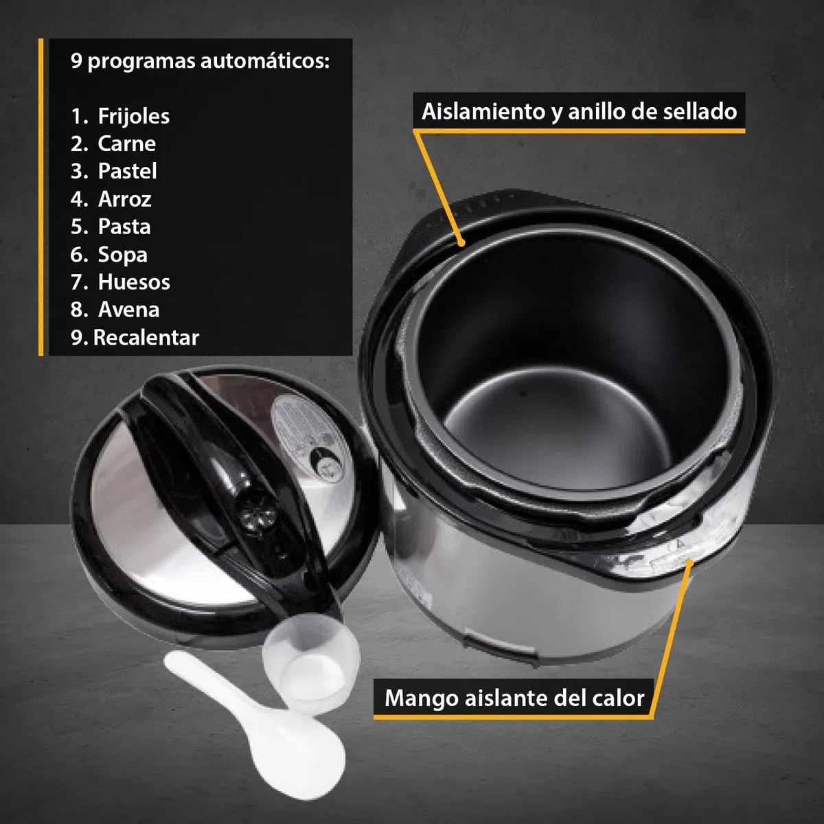 TZS First Austria - Olla a presión eléctrica 6L con 9 programas automáticos - Multicooker 1000W como arrocera, vaporera, Crock Pot, etc. - Multiolla eléctrico a presión