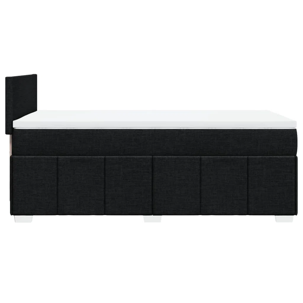 Cama con somier con colchón de 90 x 190 cm en tejido negro, cabecero regulable en altura, colchón de muelles ensacados para un agarre óptimo, listones transpirables y cómodo cojín