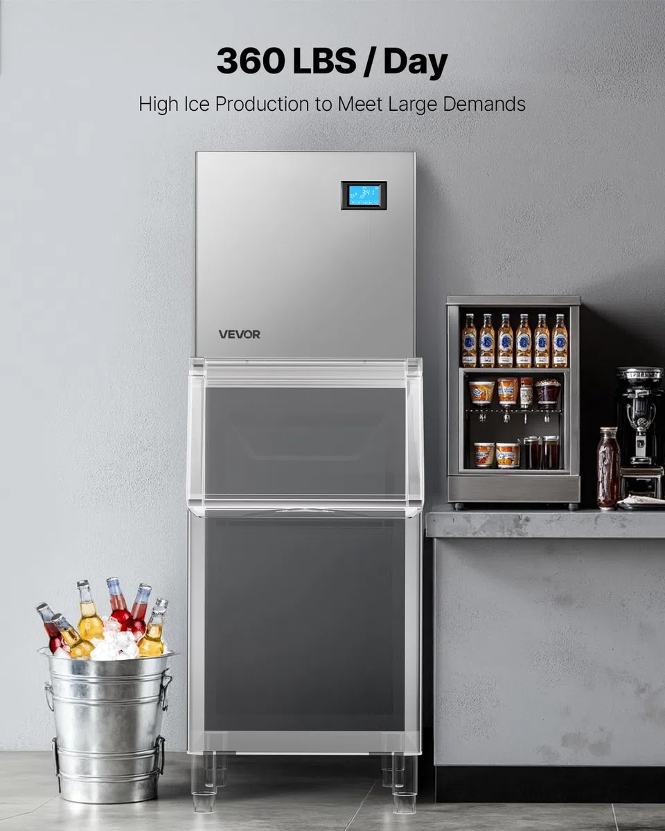 VEVOR Máquina para Fabricar Hielo 163 kg/día, Máquina de Hielo de Acero Inoxidable, Autolimpiante, 156 Bandejas, Grosor Ajustable, para Restaurantes, Bares, Cafeterías, Hoteles, (Solo Cabezal)