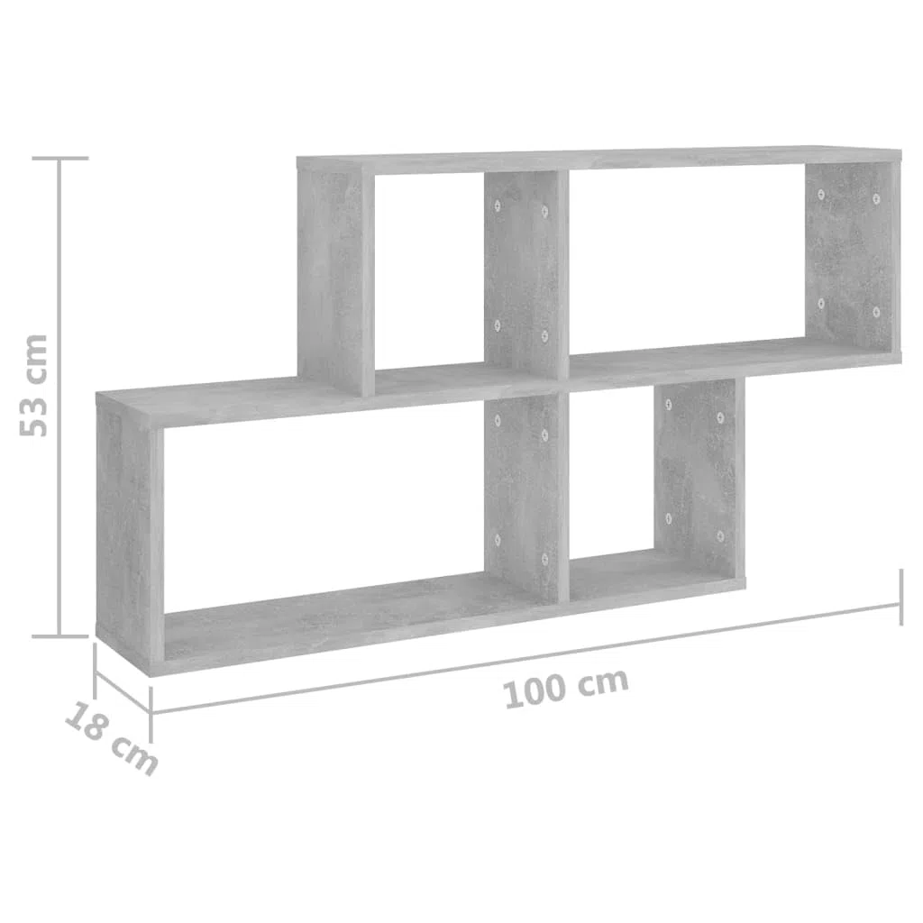 Estantería de pared gris hormigón de madera 100 x 18 x 53 cm, estante colgante con soporte invisible, estantería flotante para salón, dormitorio, cocina, baño, pasillo y oficina como orden y