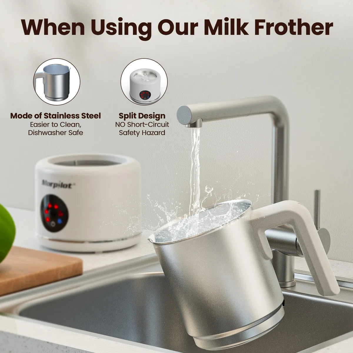 Morpilot Espumador de Leche Eléctrico 500ML Calentador de Leche 6 en 1, para Espuma Caliente y Fría, Chocolate Caliente, Latte, Capuchino y Macchiato, Apto para Lavajillas, Acero Inoxidable, Blanco