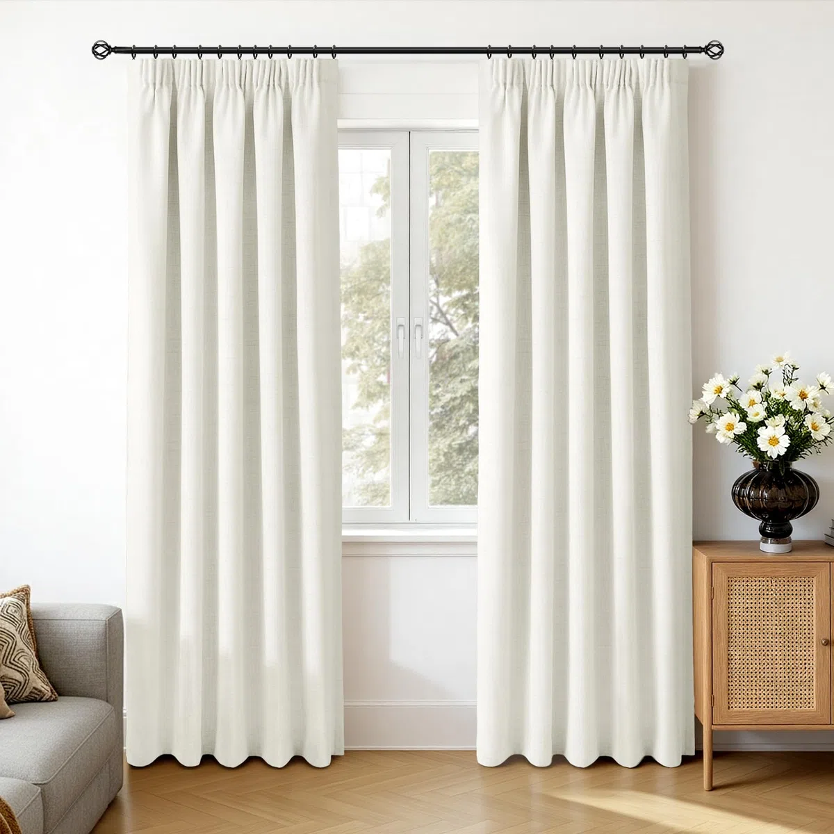 INOVADAY 100% Cortinas Opacas para Salón 2 Piezas 140x225 cm, Blanco | Cortinas Térmicas para Dormitorio, Aislantes del Frío y Calor, Privacidad, Instalación Flexible, con Cinta Fruncidora, OEKO