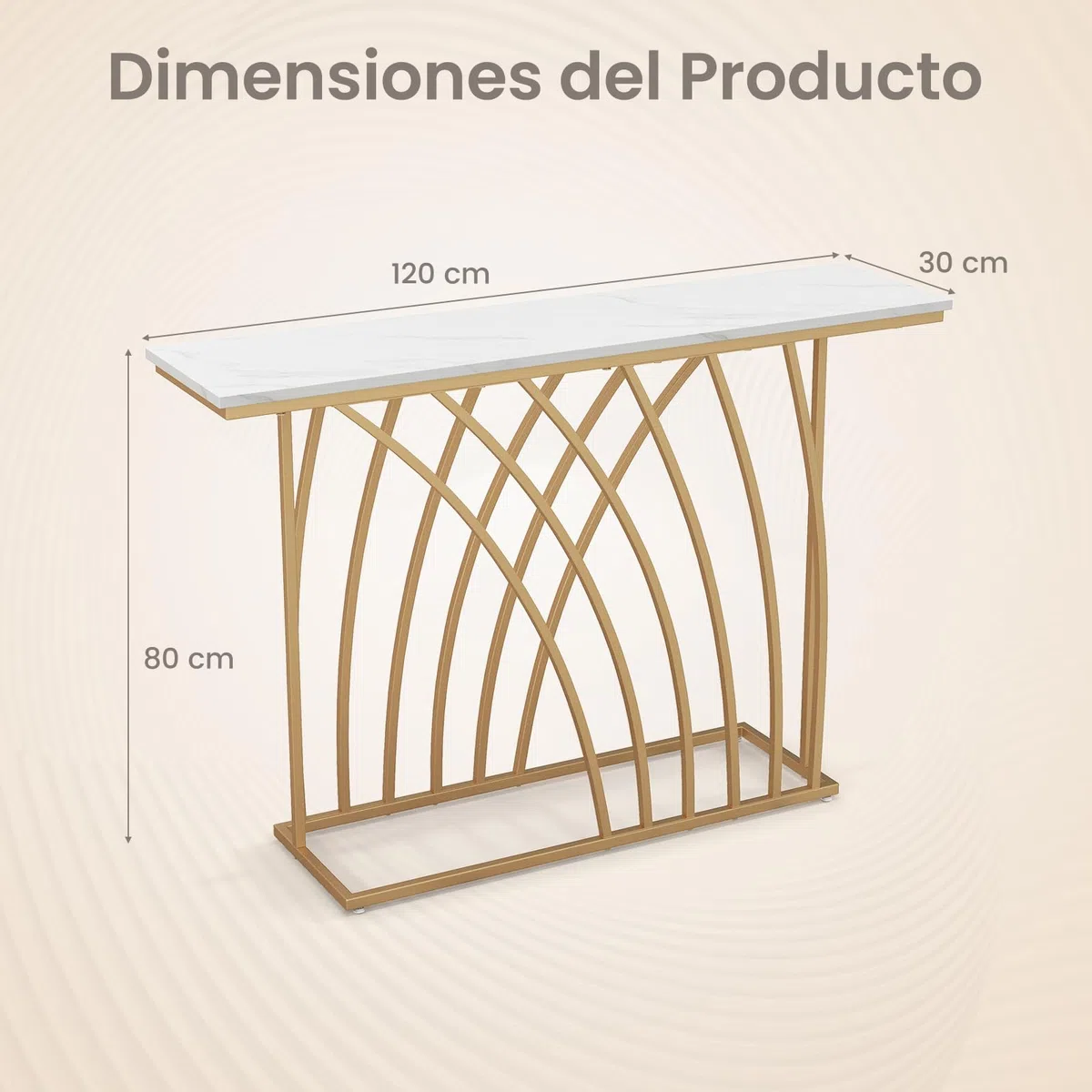 COSTWAY Mesa de Consola, Mesa de Entrada Dorada con Tapa de Mármol Blanco, Base de Diseño Geométrico, Mueble Recibidor para Sofá, Sala de Estar, Pasillo, Capacidad Máx de 20 kg, 30 x 120 x 80 cm