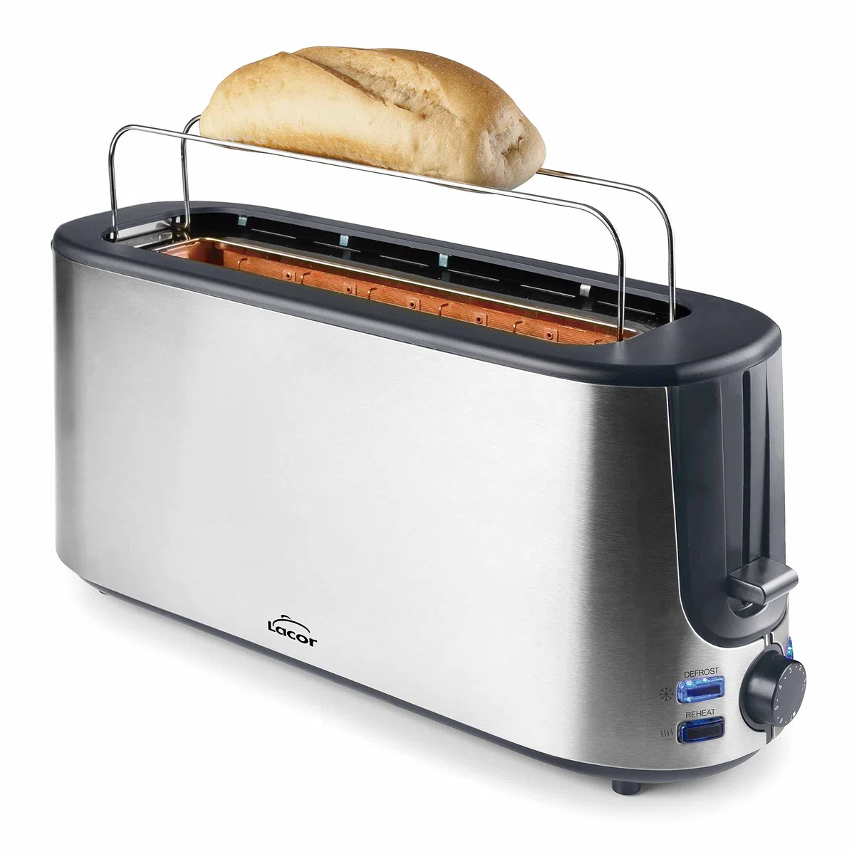 Lacor 69360 - Tostadora con Ranura Larga, 1000 W, Acero inoxidable | En acero inoxidable, para un uso práctico y profesional en cocina; ideal para cocina profesional y uso diario en casa