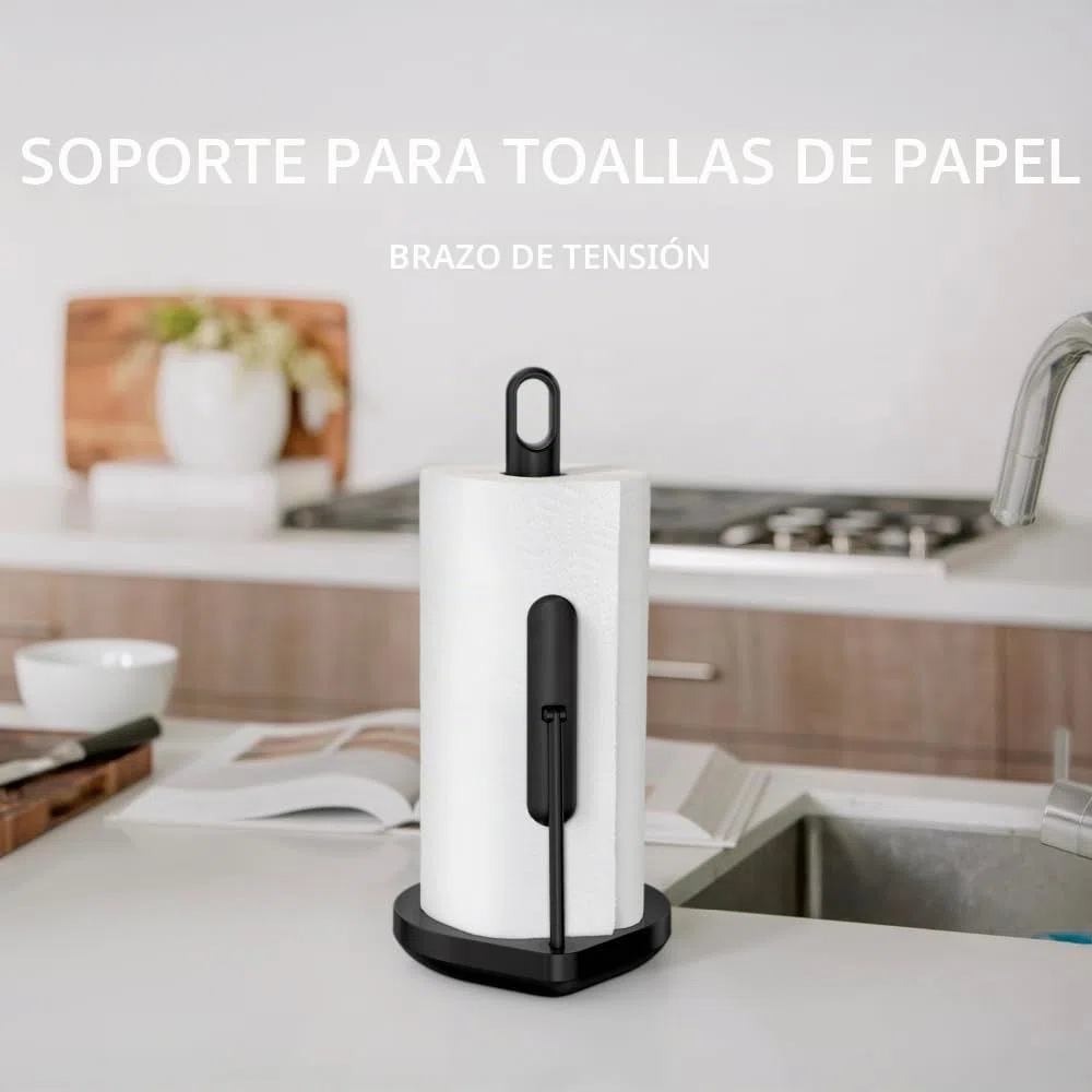 simplehuman Tension Arm Standing Paper Towel Holder, Heavy-Duty, Easy One-Handed Tear, Countertop Kitchen Paper Towel Dispenser, Black Stainless Steel