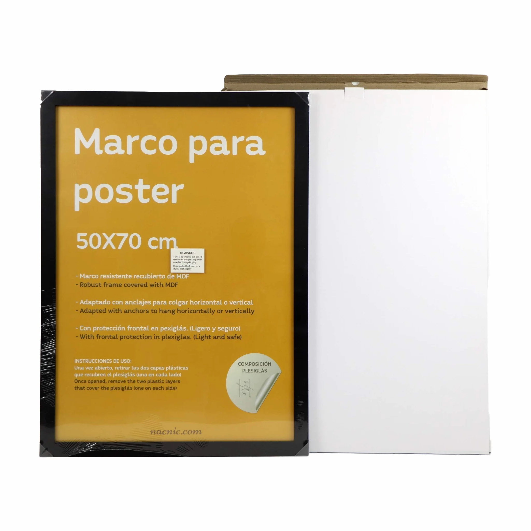 Nacnic - Pack 3 Marcos - Madera Mdf Negro y Vidrio Acrílico - 50x70 Cm Extra Grande - Fotografía, Láminas, Decoración Mural para Salón y Dormitorio