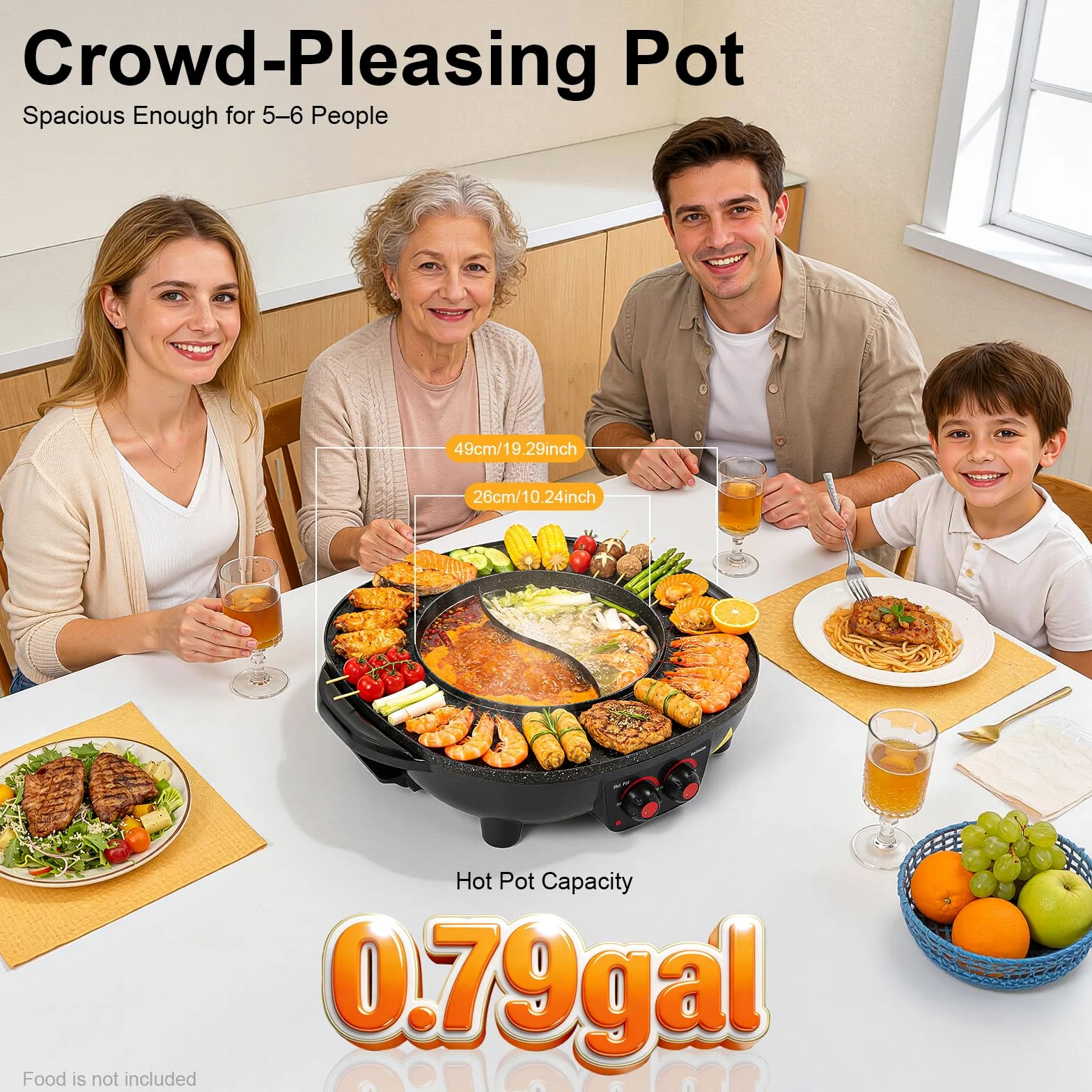 2 en 1 Barbacoa Eléctrica y Olla Caliente, Parrilla Multifuncional sin Humo para Interiores con Temperatura Ajustable, Para BBQ Coreano, Fondue, Shabu-Shabu, Cocina para Fiestas Familiares