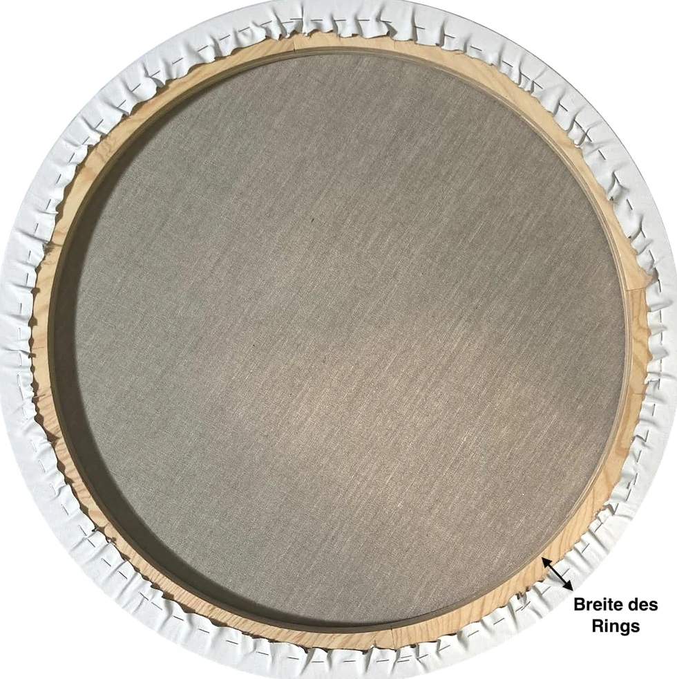 Bastidor de lienzo redondo de 70 cm tensado con tejido de lino de 400 g/m² imprimado. Fabricado en Alemania.