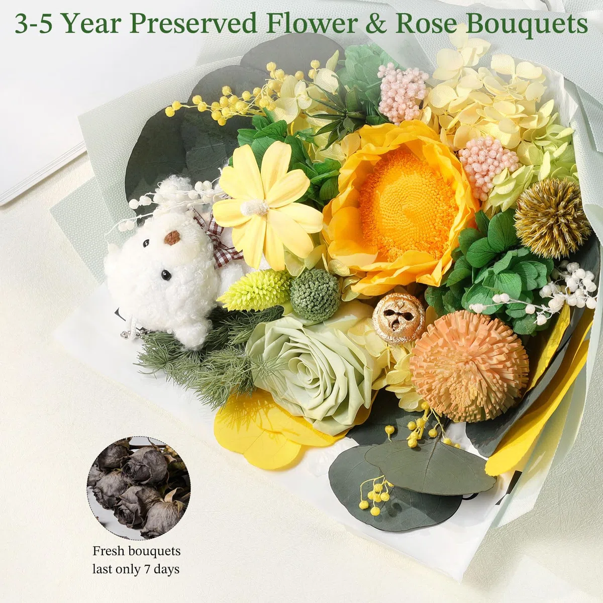 Emibele Ramo Girasoles Preservados, Flores para Entrega Prime, Ramos Flores Eternas, Cumpleaños Aniversario San Valentin Día Madre Graduación Regalos Flores para Ella Mujeres Esposa Madre Amigas