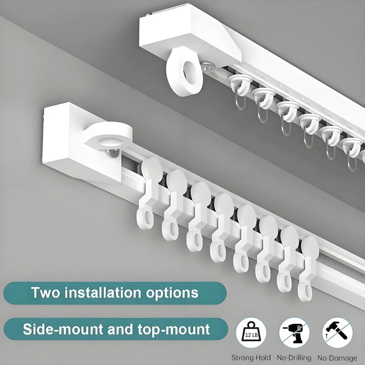 Sistema de riel deslizante autoadhesivo para montaje en techo/pared para separadores de habitaciones y cortinas de ducha, fácil instalación, funcionamiento silencioso, solución sin dama, 6 m