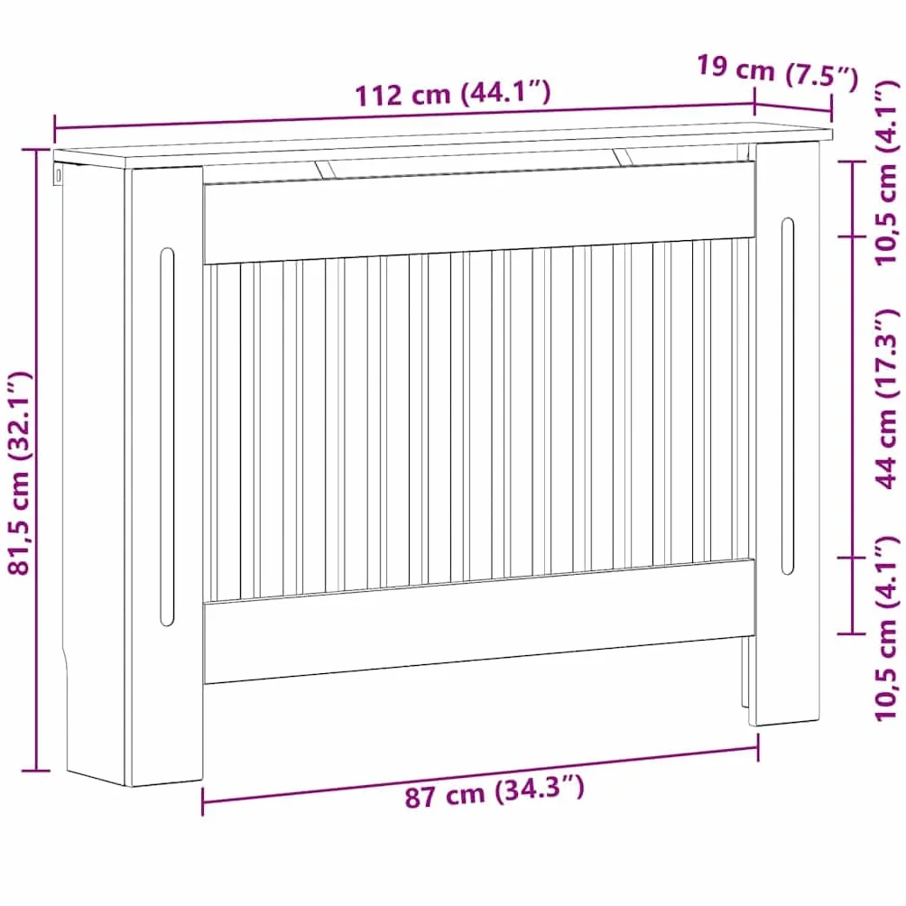 vidaXL Cubierta de Radiador Roble Negro 112 x 19 x 81,5 cm, Cubierta Moderna Rectangular para radiador, decoración del hogar, Resistencia al Calor, diseño de Madera, Seguridad Infantil