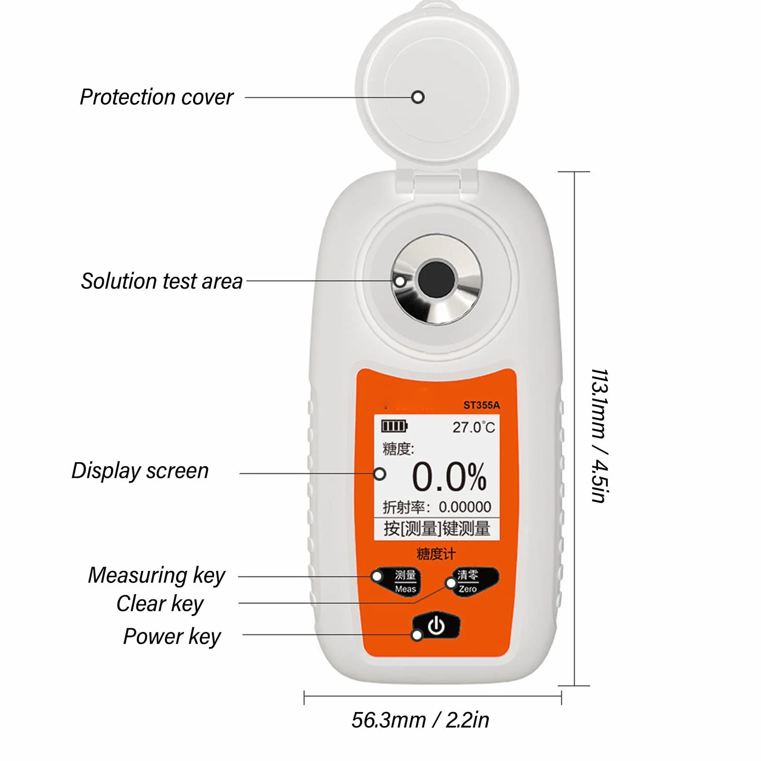 Refractómetro Digital para Medir Azúcar en Frutas y Jugos Sacarímetro de Alta Precisión ST335A Medidor de Dulzura con Pantalla LCD para Laboratorio y Producción