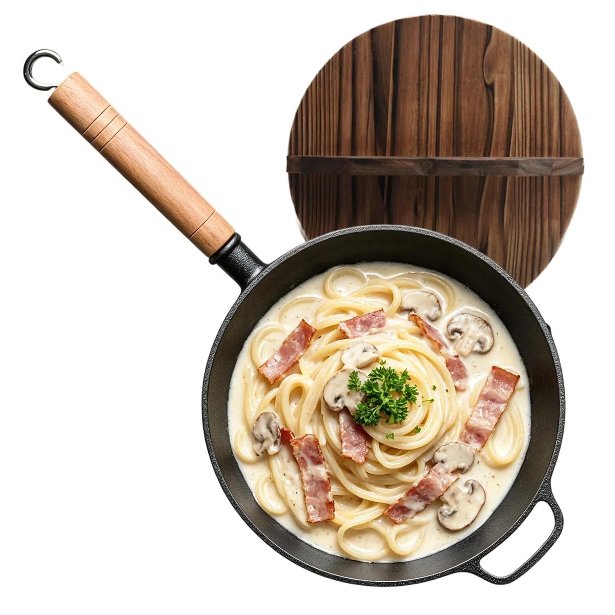 Sartenes De Hierro Fundido Con Tapa Antiadherente Con Mango De Madera | Plancha Grill Cocina Para Cocinar, Hogar, Camping, Dorar, Hornear, Saltear, Tortilla, Pescado, Huevos