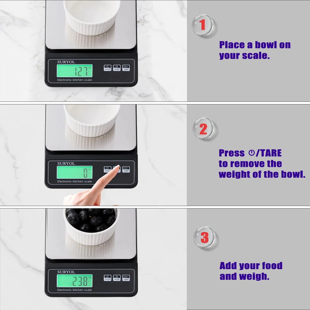 Báscula digital de alimentos de 0,5 g/0,1 oz – 11 libras, 5 unidades, vidrio templado y acero inoxidable, báscula de peso de alimentos en gramos y onzas para cocinar, hornear