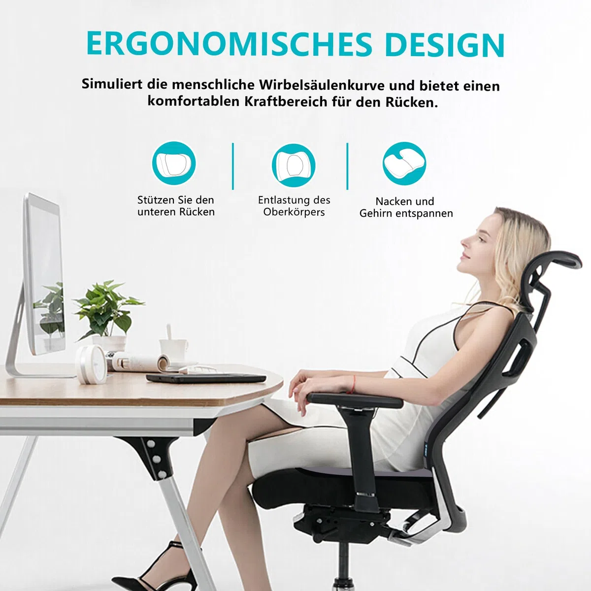 FLORICH Cojín para Asiento de Coche, Cojín Lumbar para Reposacabezas de Coche con Espuma Viscoelástica de Gel Cojín Ergonomisches Sitzkissen für Bürostuhl y Asiento de Coche, Tipo3-Gris